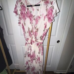 Cream Maxi Dress with Pink Floral Print